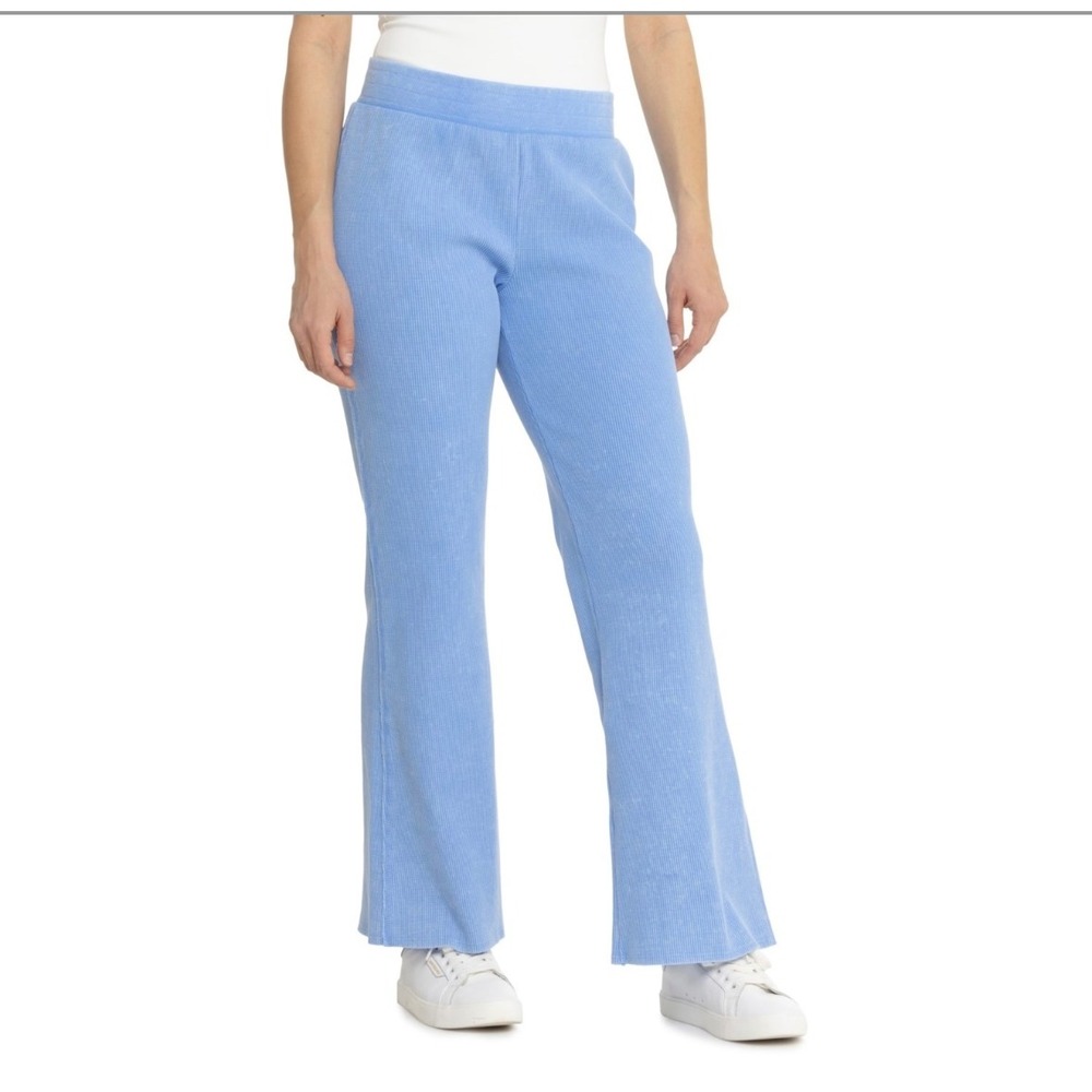 Sunnyside By Sundry Waffle-Knit Wide Leg Pants Blue Size Small